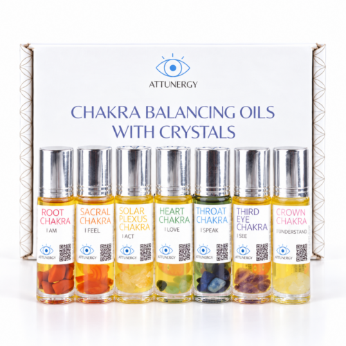 Chakra Balancing Oil Set with Crystals – 7 Essential Oil Roll-Ons