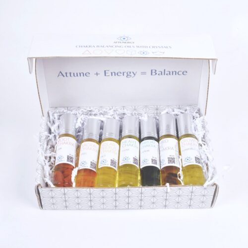 Chakra Balancing Oil Roll-on Set with Crystals