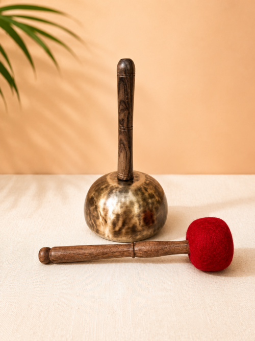 Hand-Hammered Tibetan Singing Bowl with Handle