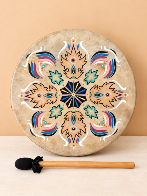 Hand-Painted Natural Goatskin Frame Drum – 15.5" | Bali