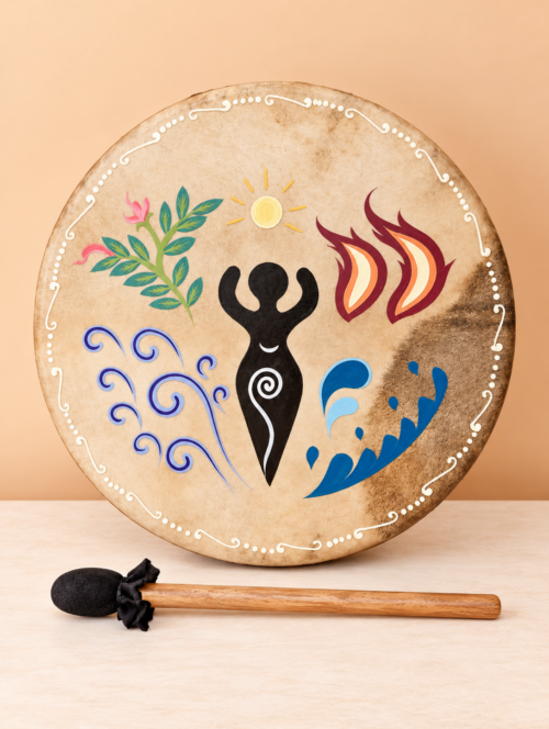 Hand-Painted Earth Elements Natural Goatskin Frame Drum