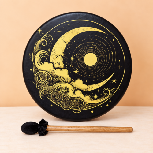 Celestial Gold Moon Synthetic Frame Drum from Bali – 15.5"